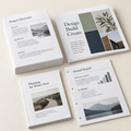Generic document printing mockup with black-and-white and color copies, a stapled packet, and hole-punched sheets